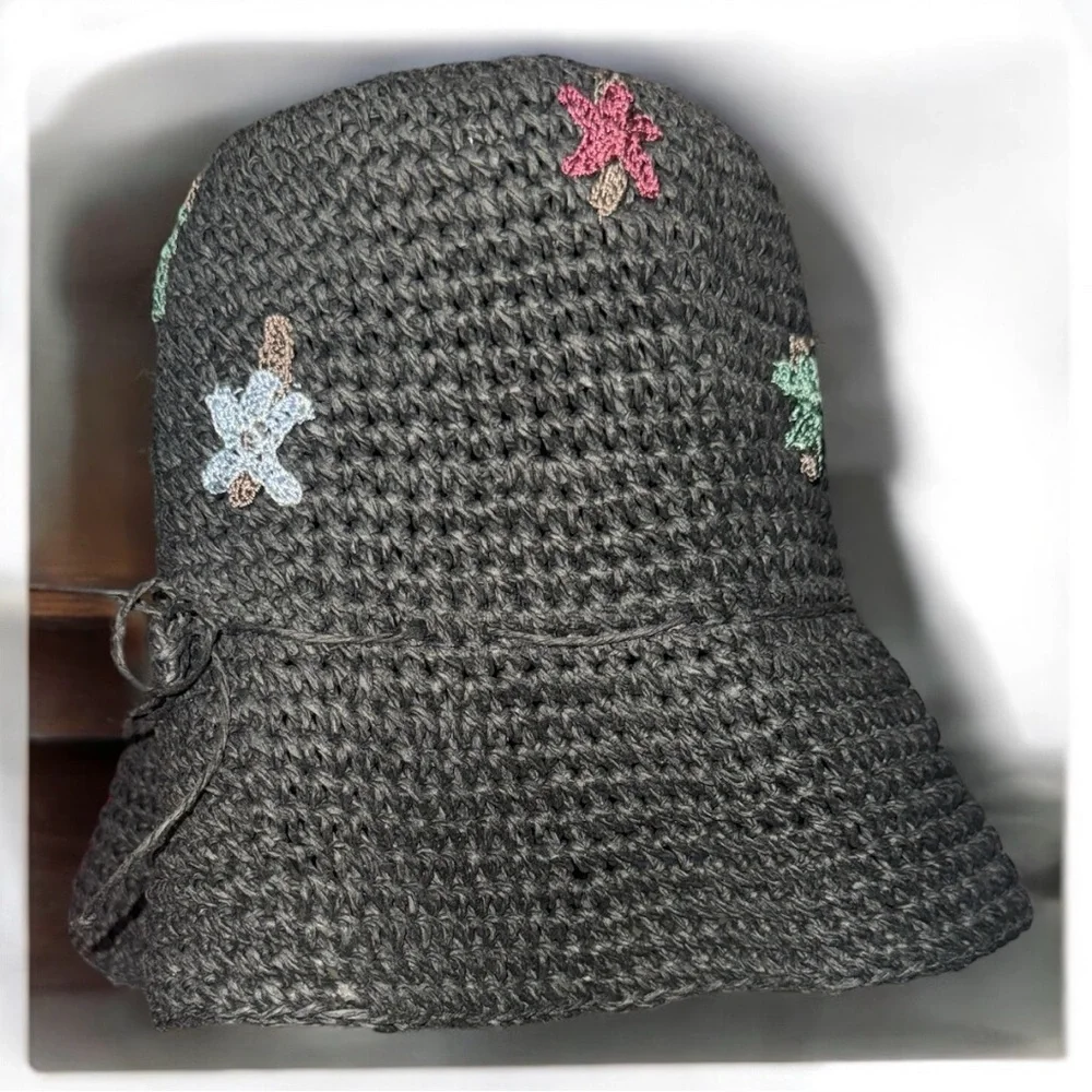 SCALA GAL charcoal gray‎ sun hat Butterflies straw cap 100% paper